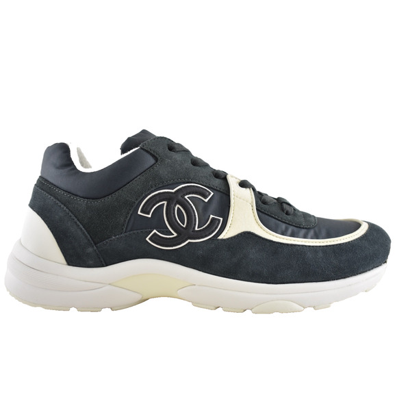 Chanel 20C Mens Blue White CC Logo Low Top Lace Up Runner Trainer Sneaker 44 11 - Picture 1 of 12